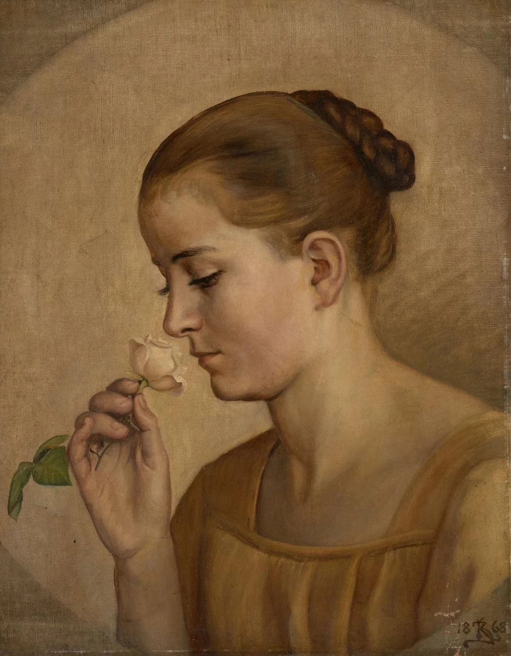 Kristian Zahrtmann - Ragazza di profilo che respira una rosa